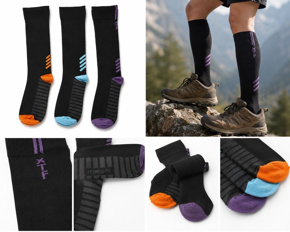 XTF Compression Knee High Socks 3 Pair Pack Black